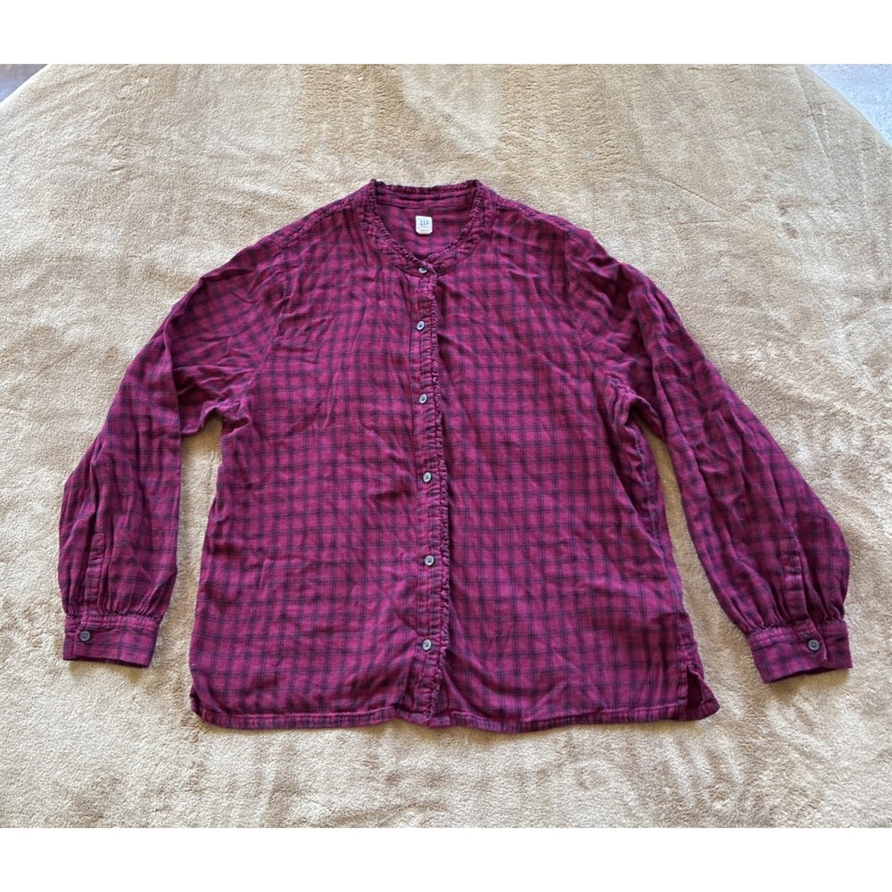 Women's Top XL Red Flannel Gingham Plaid Soft Grunge Boho Chic Dark Academia
